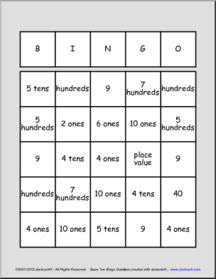 Base Ten Bingo Place Value