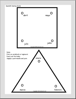 Sewing Card:  Square/ Triangle – Spanish – months