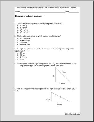 Pythagorean Theorem (Quiz for Video)