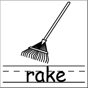 Clip Art: Basic Words: Rake B&W Labeled