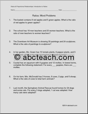 Math: Ratios – Word Problems (grade 6)