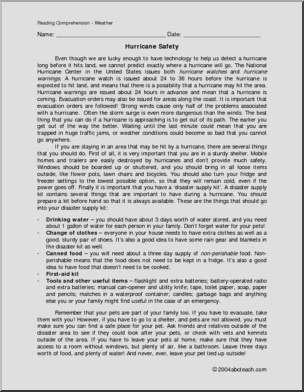 Comprehension: Hurricane Safety (upper elem/middle)
