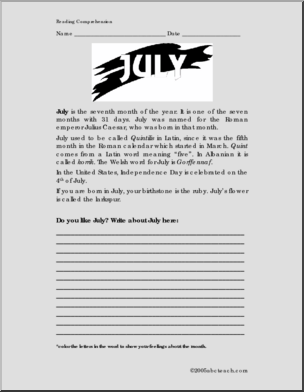 Comprehension: The Months – July (elementary/ upper elementary)
