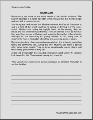Comprehension: Ramadan (elementary)