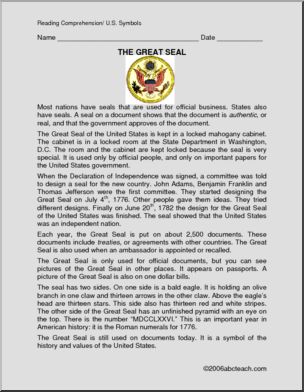 Comprehension: U.S. Symbols – The Great Seal (elementary)