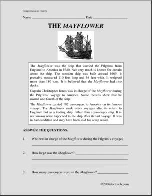 Comprehension: Thanksgiving and the Pilgrims (upper elem/middle)