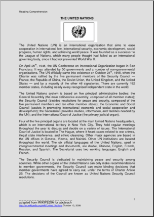 Comprehension: The United Nations (middle/high)