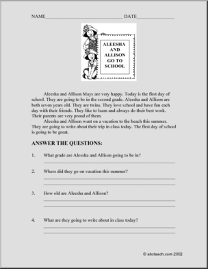 Fiction: Aleesha and Allison Go to School (primary)