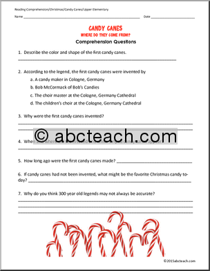 Candy Canes (elementary) Reading Comprehension