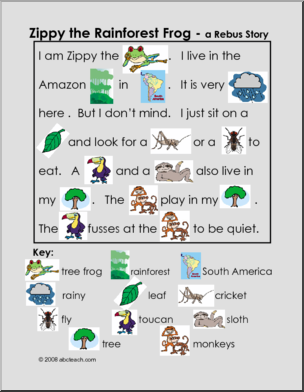 Zippy the Rainforest Tree Frog (color) Rebus