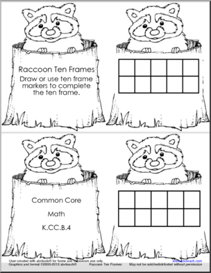 Raccoon Ten Frame Numbers 1-10 (k-1) Shapebook