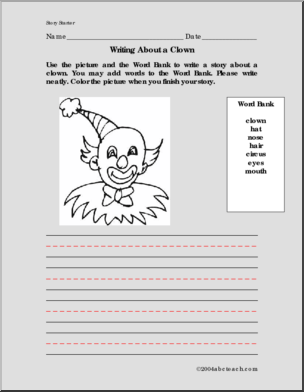 Clown (primary) Color and Write Prompt