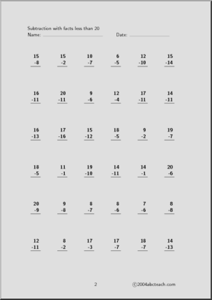 Subtraction – facts up to (set 7 ) Clip Art
