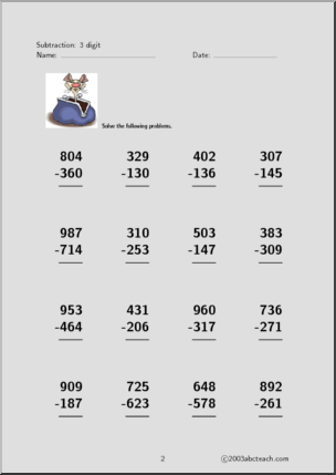 Subtraction – 3 digits (set 3) Clip Art