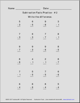 Subtraction Facts Practice Pack