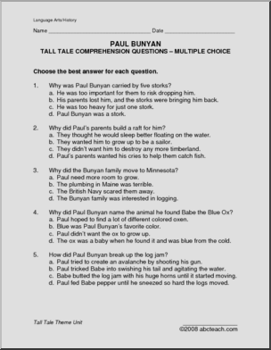 Comprehension: Tall Tale – Paul Bunyan (upper elem/middle)