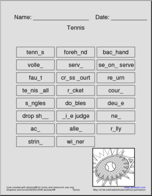Tennis Terminology Missing Letters