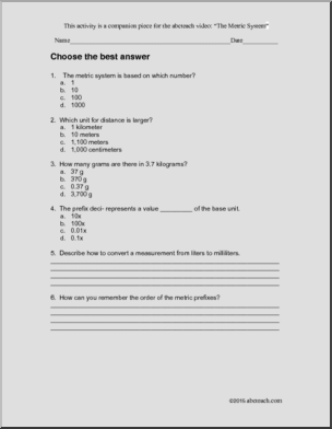 The Metric System (Quiz for Video)