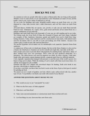Comprehension: Rocks (upper elem)