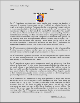 Comprehension: US Government – The Bill of Rights (elem/upper elem)