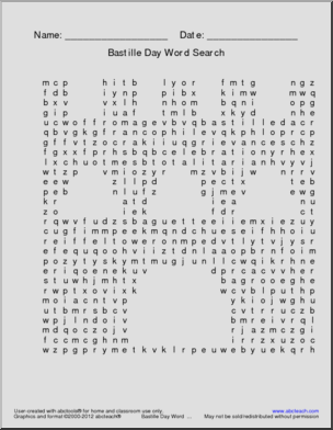 Word Search: Bastille Day (upper elem/middle)