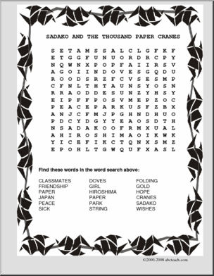 Sadako and the Thousand Paper Cranes Word Search