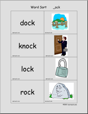 -ock Words’ Word Sort Center