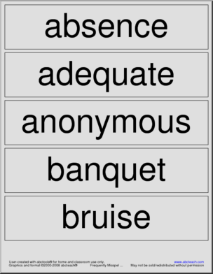 Frequently Misspelled Words (list 2) Word Wall