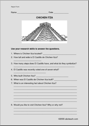 Report Form: World Landmarks – Chichen Itza (upper elem/middle)