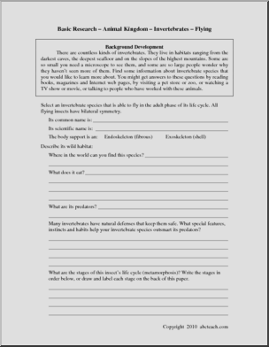 Basic Research for Flying Invertebrates (upper/middle/high) Writing
