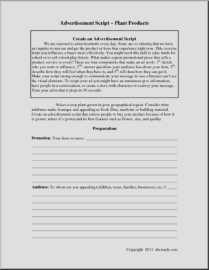 Writing: Advertisement Script Local Crop Plant (middle/high)