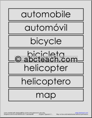 English/Spanish Cognates – Transportation Word Wall